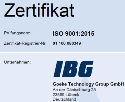 IBG - Successfully certified according to DIN EN ISO 9001:2015